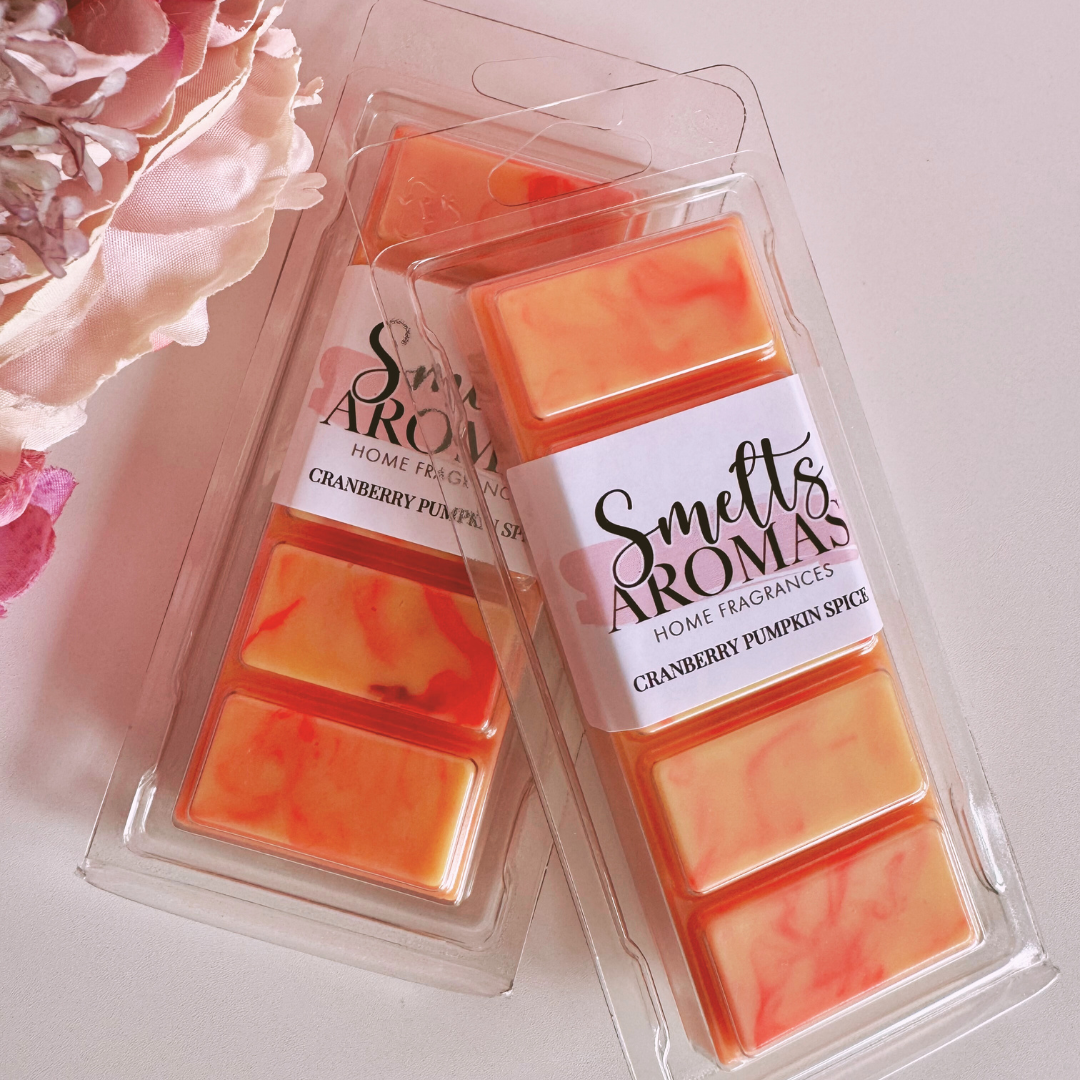 Cranberry Pumpkin Spice Wax Melt by Smelts Aromas – handmade sweet and spiced autumn wax melt with cranberry, pumpkin, and cinnamon for a warm, cosy home fragrance.