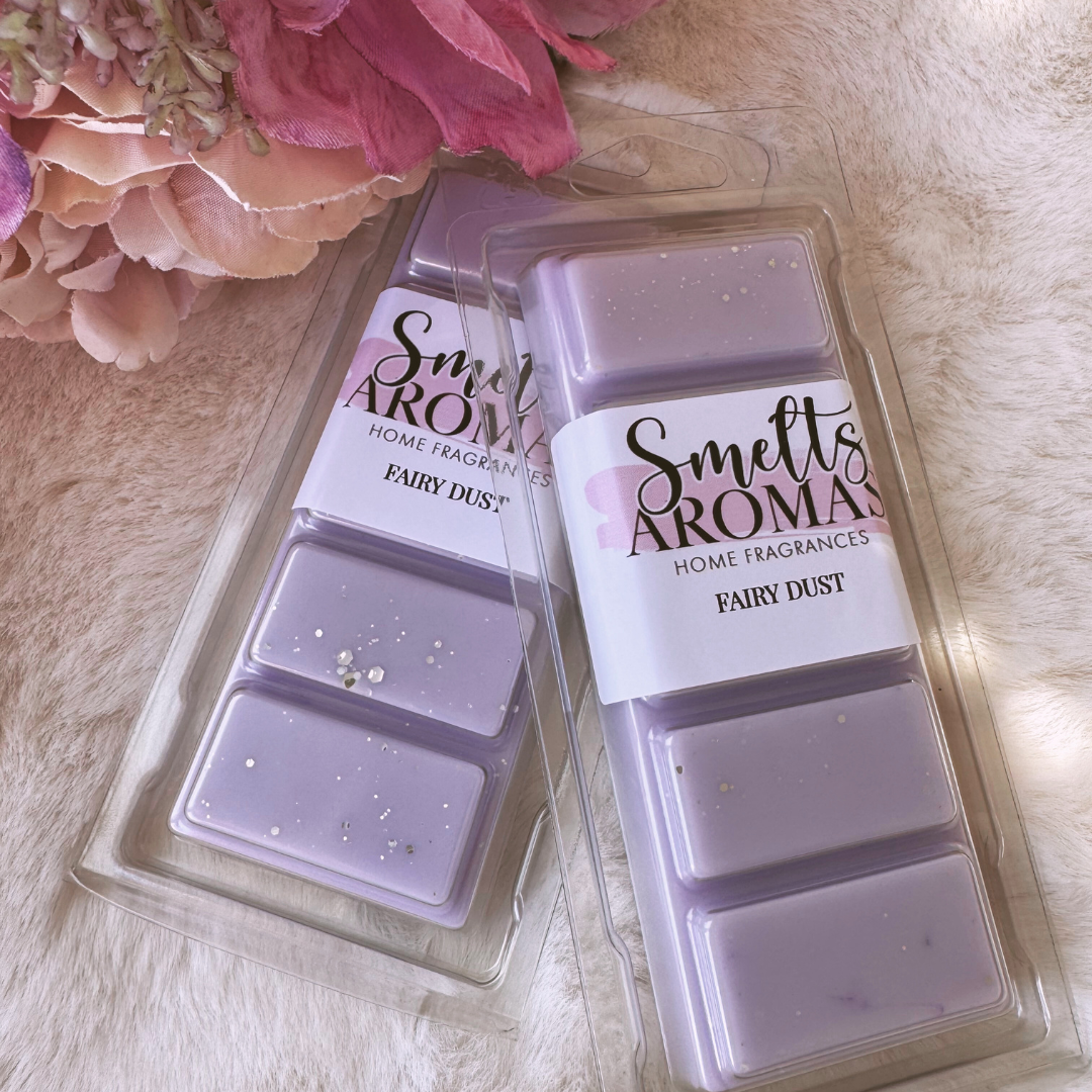 Fairy Dust Wax Melt by Smelts Aromas – handmade floral and oriental wax melt with bergamot, lily, rose, vanilla, and amber for a warm, magical home fragrance.