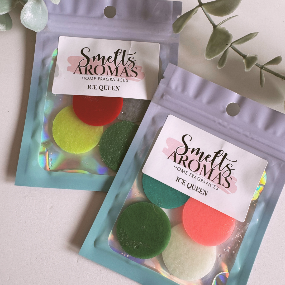 Ice Queen Hoover Discs by Smelts Aromas – sweet pear, cotton candy, vanilla and cherry vacuum fresheners with bubblegum-style fragrance