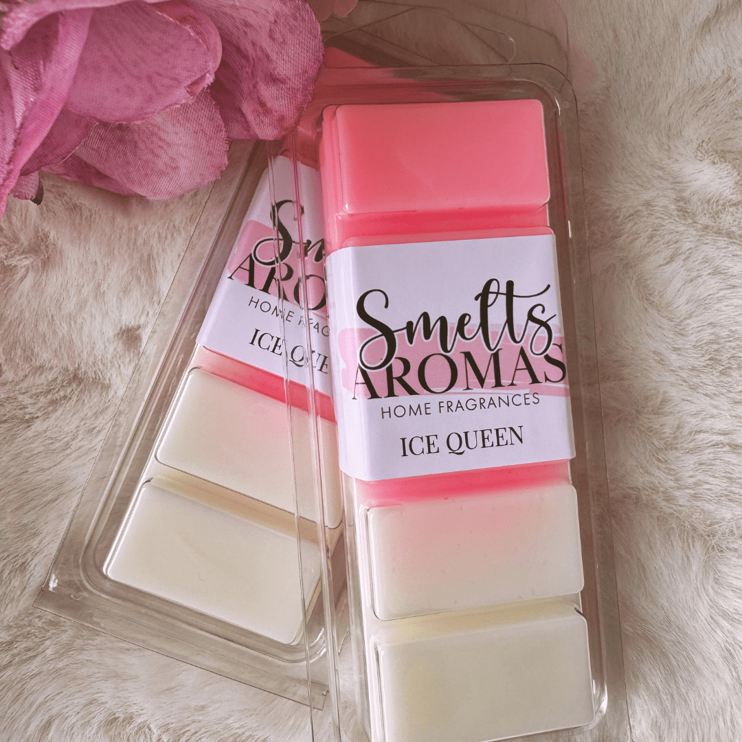 Ice Queen Wax Melt by Smelts Aromas – sweet pear, cotton candy, vanilla and cherry wax melt with bubblegum-style fragrance.