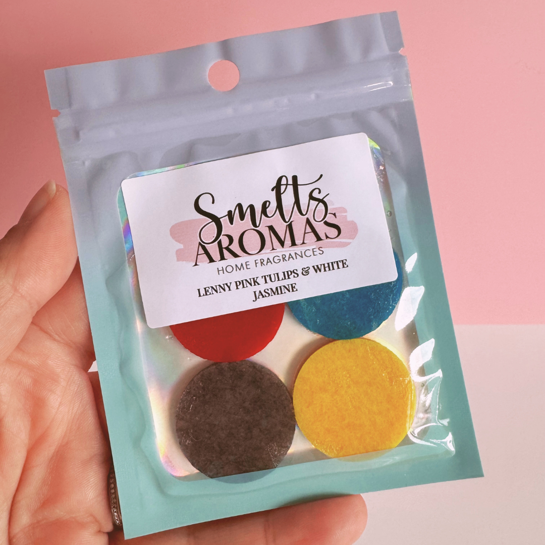 Lenny Pink Tulips & White Jasmine Hoover Discs – orchard fruit and floral vacuum fragrance discs by Smelts Aromas