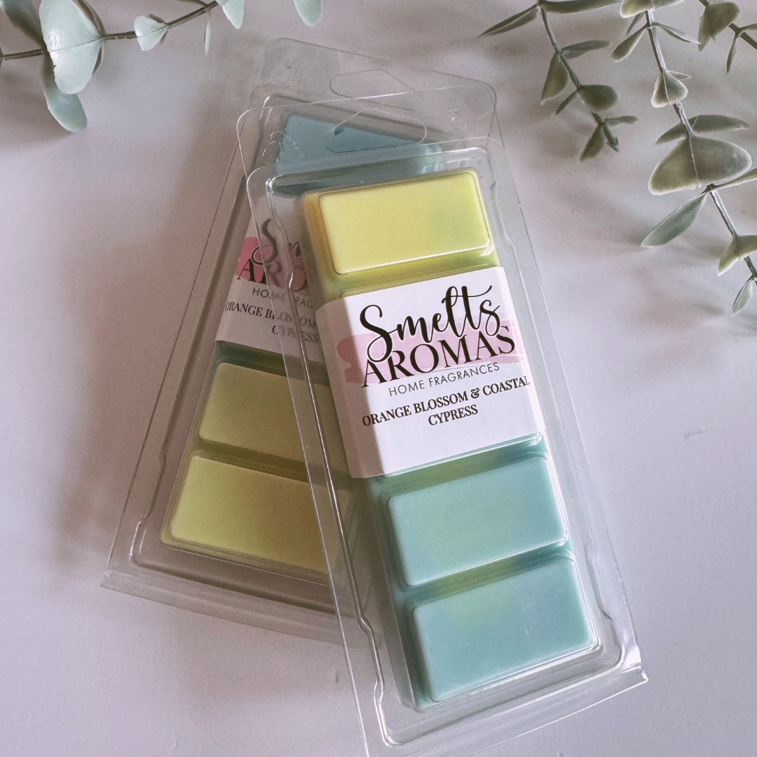 Orange Blossom & Coastal Cypress Wax Melt by Smelts Aromas – fresh floral coastal home fragrance.