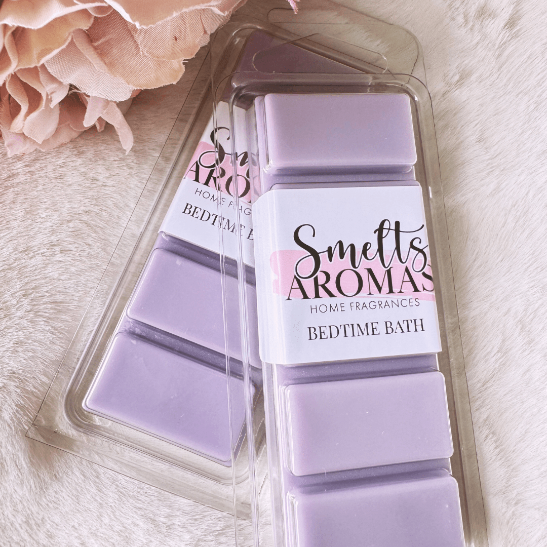 Bedtime Bath Wax Melt by Smelts Aromas – handmade relaxing wax melt with lavender, chamomile, mandarin, and musk fragrance for a soothing bedtime scent.
