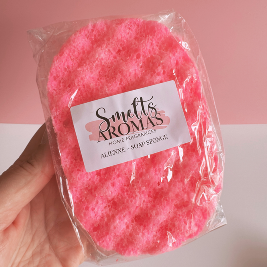 Alienne Soap Sponge by Smelts Aromas – handmade exfoliating sponge with jasmine, amber, and woody perfume-inspired fragrance for soft, scented skin.