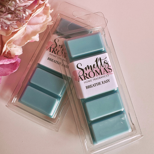 Breathe Easy Wax Melt by Smelts Aromas – handmade eucalyptus, wintergreen, and citrus wax melt with a clean, refreshing fragrance for a bright home scent.