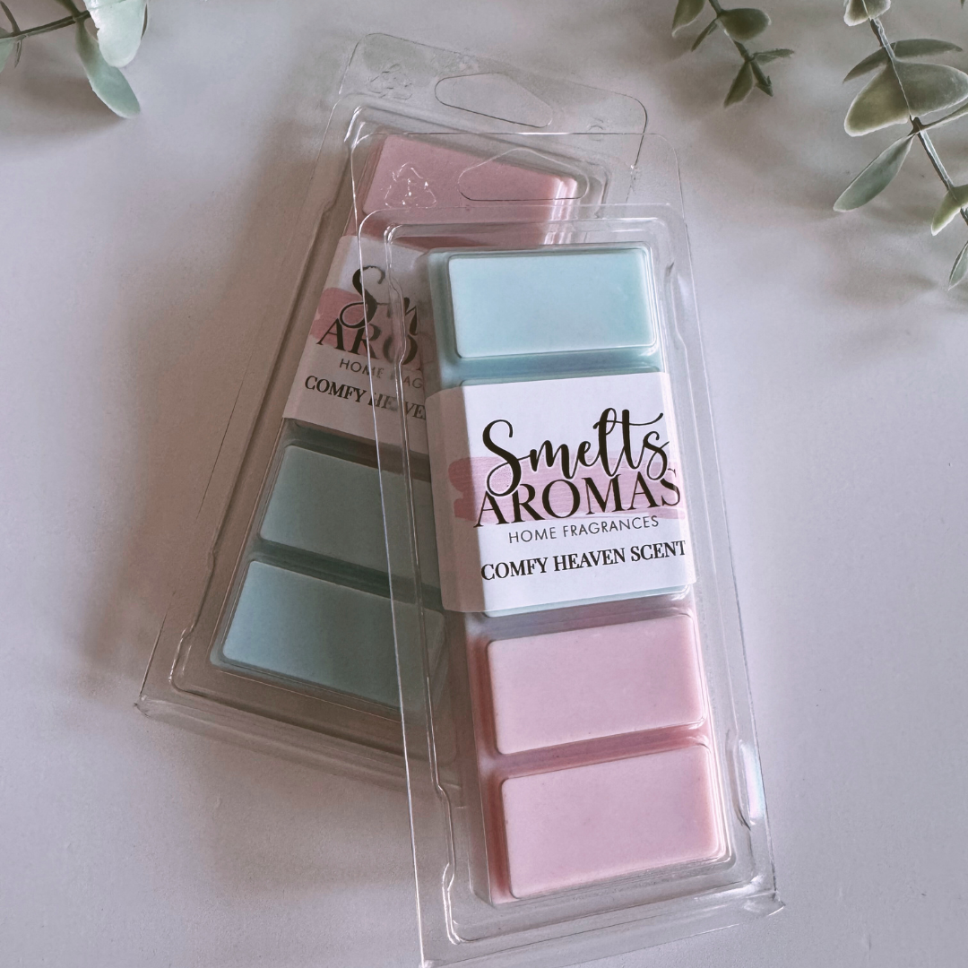Comfy Heaven Scent Wax Melt – soft rose, white musk and patchouli luxury laundry fragrance by Smelts Aromas.