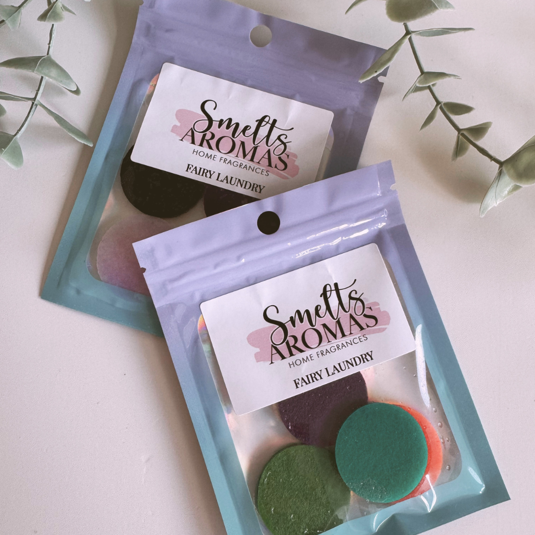 Fairy Laundry Hoover Discs by Smelts Aromas featuring white lily, neroli, iris and fresh laundry-inspired vacuum fragrance.