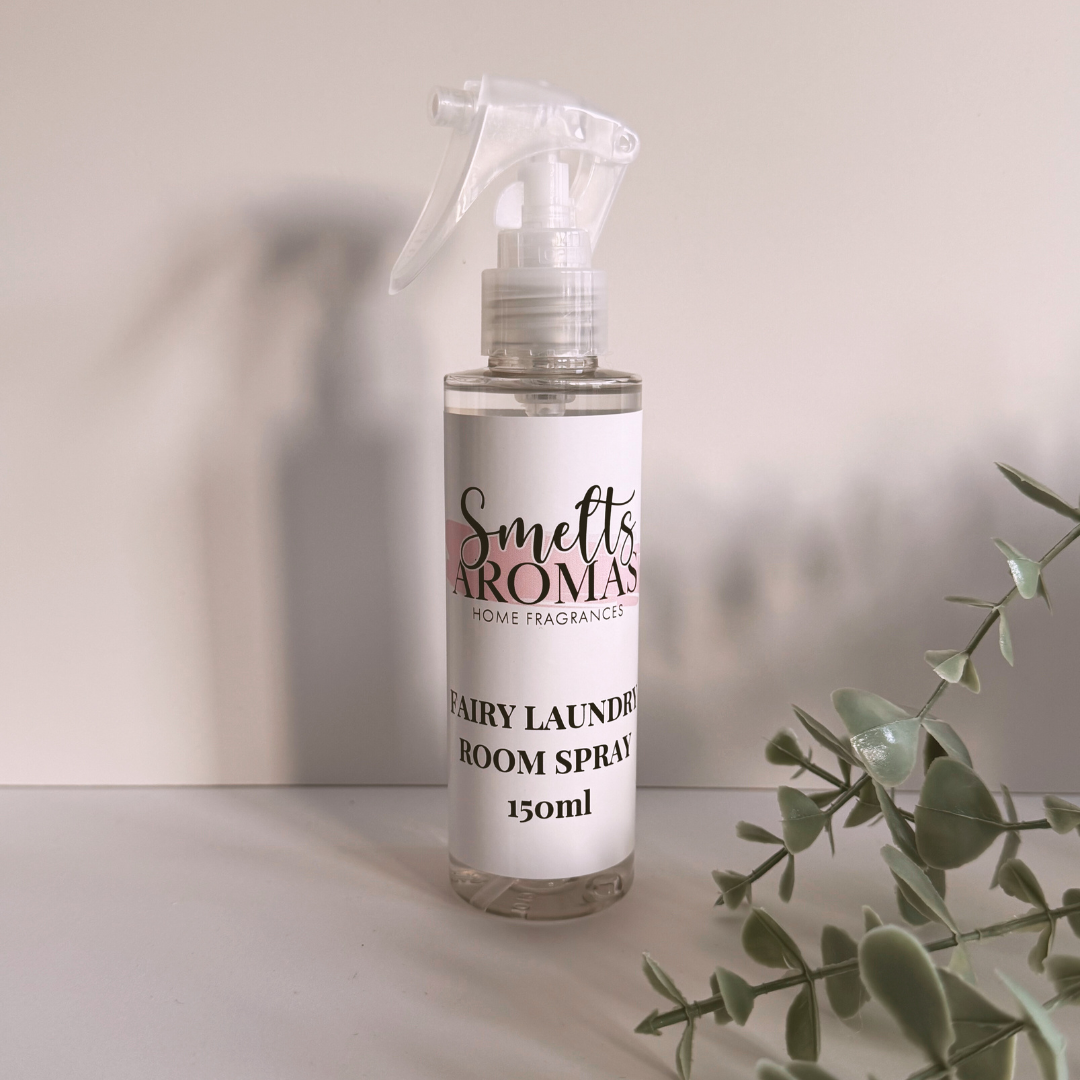 Fairy Laundry Room Spray by Smelts Aromas – handmade floral spray with white lily, neroli, and iris for a clean, elegant laundry-fresh home fragrance.