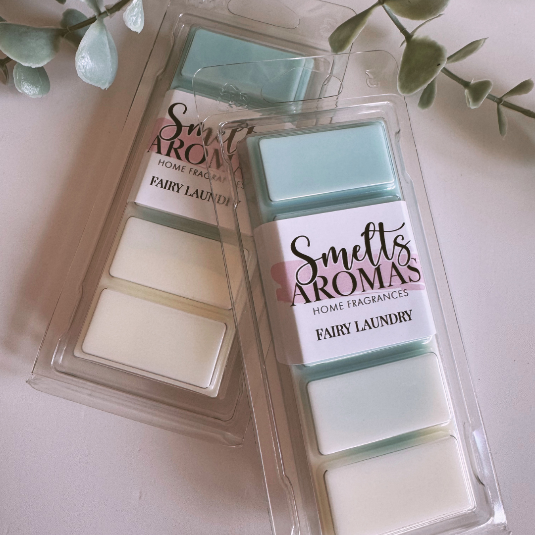 Fairy Laundry Wax Melt by Smelts Aromas – handmade fresh laundry-inspired wax melt with white lily, neroli, and iris for a clean, elegant home fragrance.