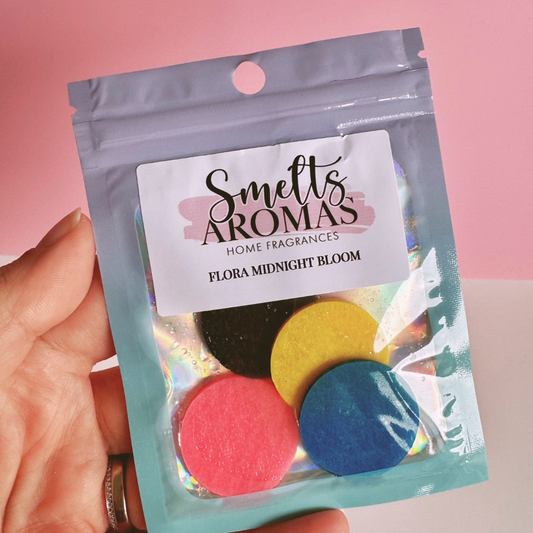 Flora Midnight Bloom Hoover Discs by Smelts Aromas – handmade vacuum scent boosters with oriental rose, orange blossom, and dark amber fragrance for a warm, luxurious home scent.