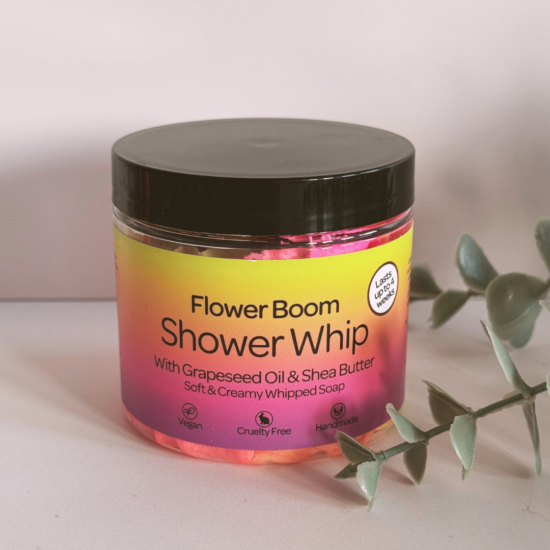 Flower Boom Whipped Soap by Smelts Aromas – handmade whipped body cleanser with jasmine, freesia, rose, and patchouli fragrance for a luxurious floral wash.