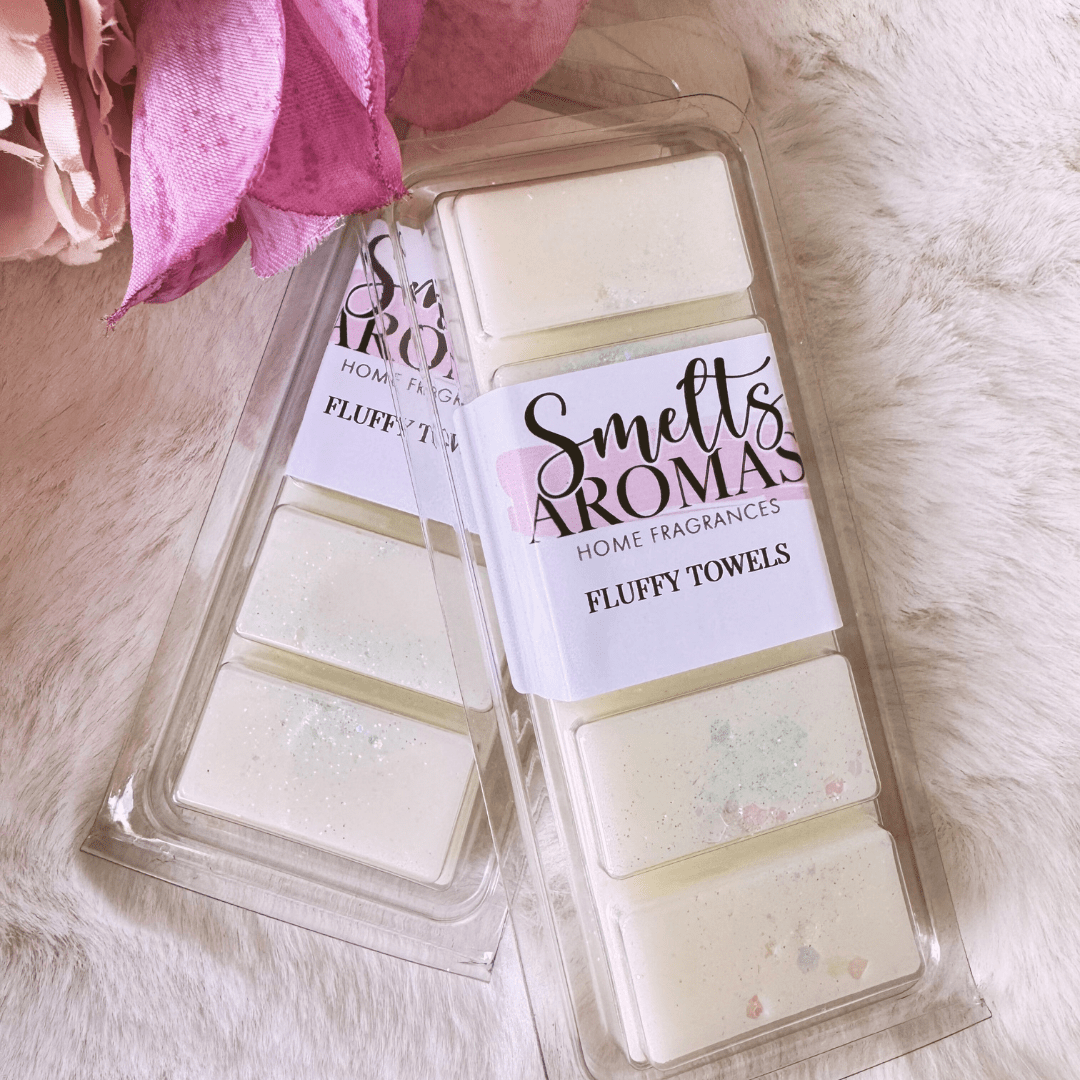 Fluffy Towels Wax Melt by Smelts Aromas – handmade fresh laundry wax melt with lemon, apple, lavender, and lily for a clean, comforting home fragrance.