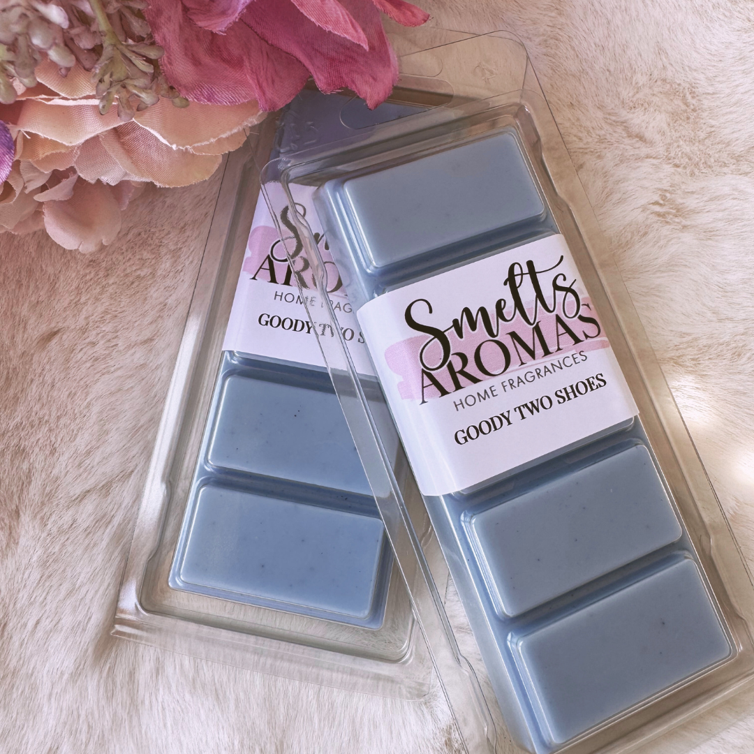 Goody Two Shoes Wax Melt by Smelts Aromas – luxury floral oriental wax melt with rose, peach, jasmine, tuberose, amber and musk.