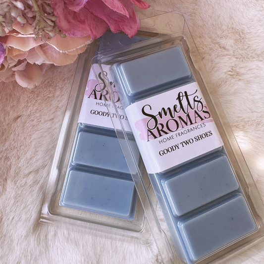 Goody Two Shoes Wax Melt by Smelts Aromas – luxury floral oriental wax melt with rose, peach, jasmine, tuberose, amber and musk.