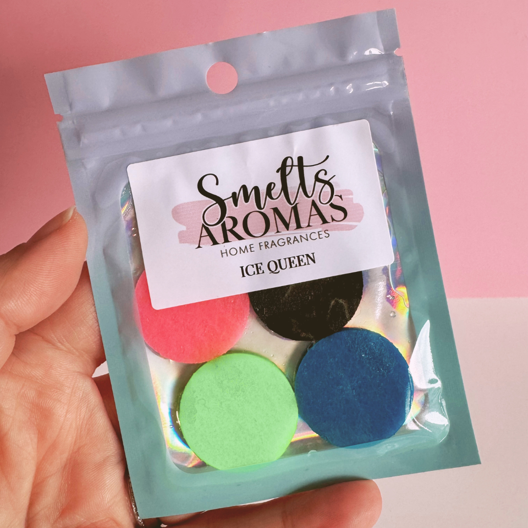 Ice Queen Hoover Discs by Smelts Aromas – sweet pear, cotton candy, vanilla and cherry vacuum fresheners with bubblegum-style fragrance