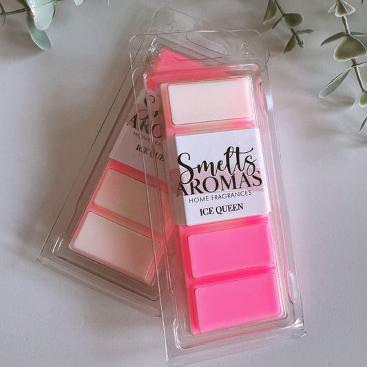 Ice Queen Wax Melt by Smelts Aromas – sweet pear, cotton candy, vanilla and cherry wax melt with bubblegum-style fragrance.
