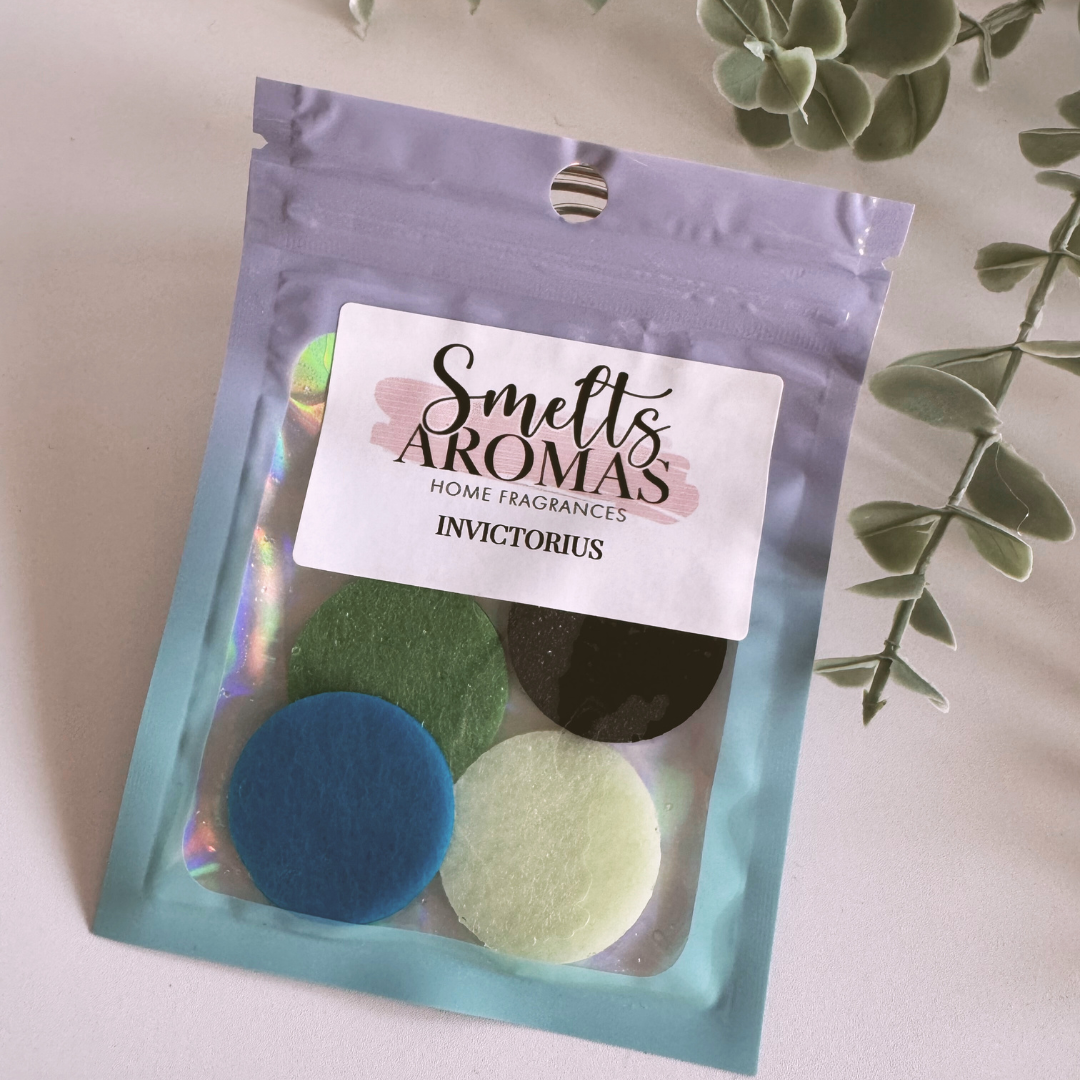 Invictorius Hoover Discs by Smelts Aromas – masculine marine, grapefruit, patchouli and ambergris vacuum fresheners.