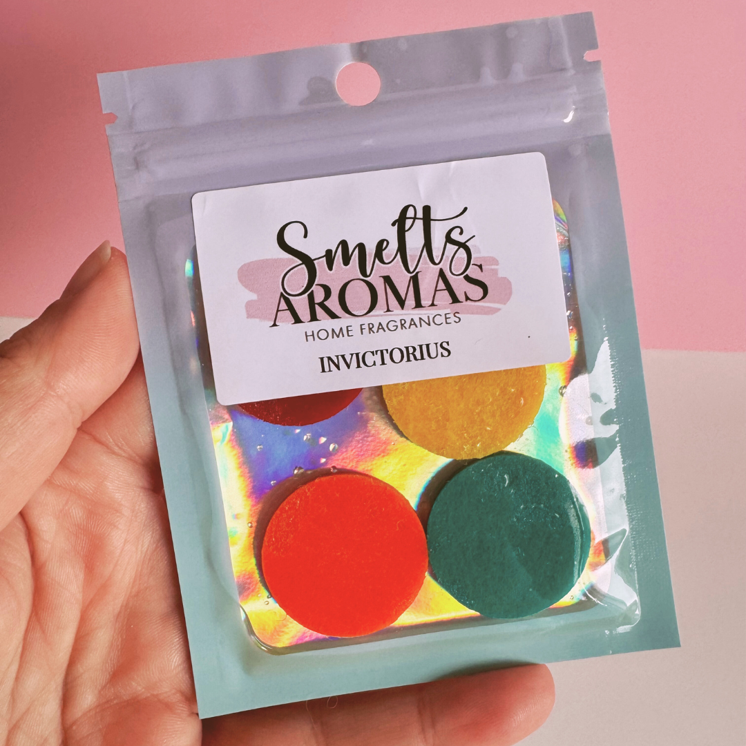 Invictorius Hoover Discs by Smelts Aromas – masculine marine, grapefruit, patchouli and ambergris vacuum fresheners.