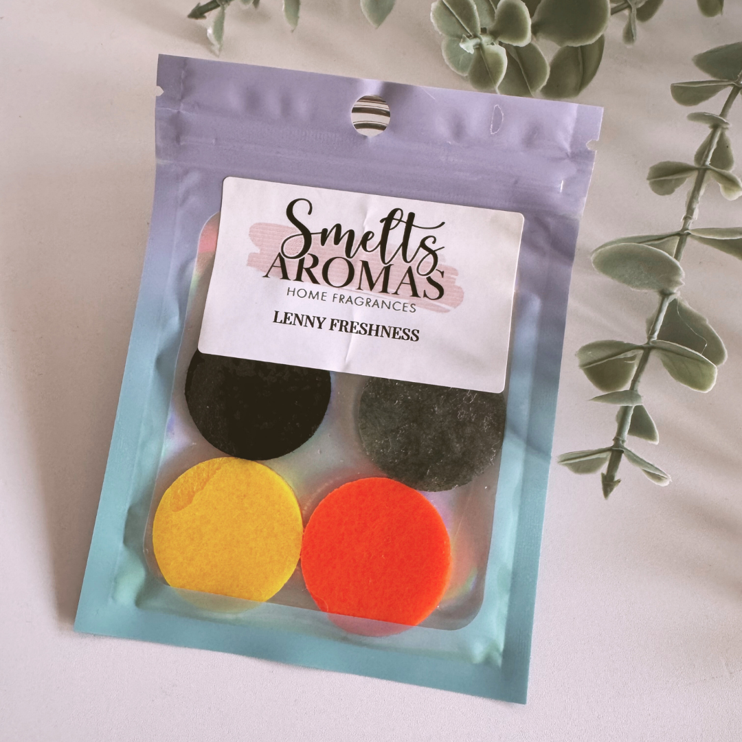 Lenny Freshness Hoover Discs by Smelts Aromas – fruity floral orange blossom, apple, violet and lily vacuum fragrance discs.
