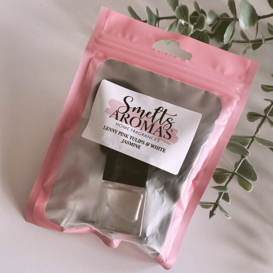 Lenny Pink Tulips & White Jasmine Car Perfume by Smelts Aromas – orchard fruits, tulips and jasmine floral car fragrance.