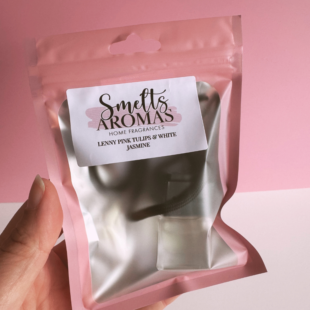 Lenny Pink Tulips & White Jasmine Car Perfume by Smelts Aromas – orchard fruits, tulips and jasmine floral car fragrance.