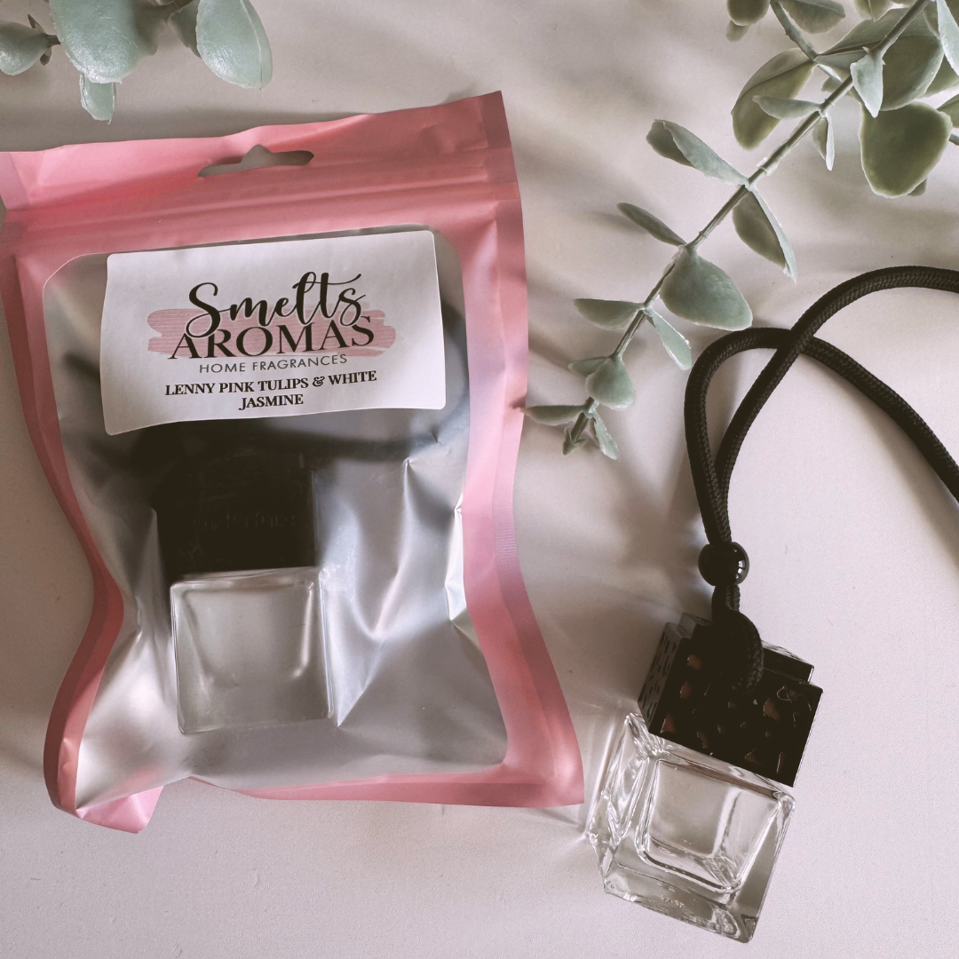 Lenny Pink Tulips & White Jasmine Car Perfume by Smelts Aromas – orchard fruits, tulips and jasmine floral car fragrance.