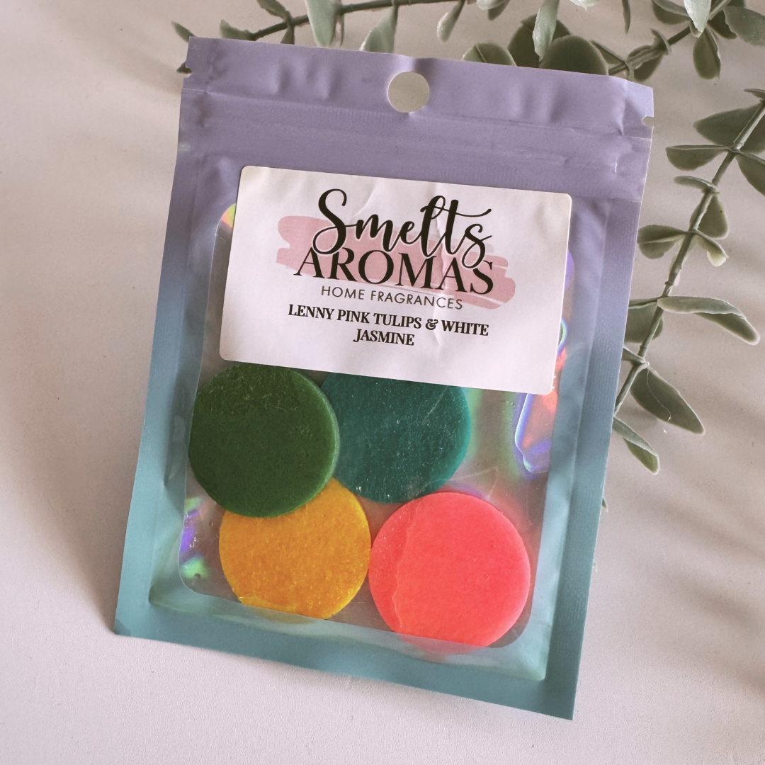 Lenny Pink Tulips & White Jasmine Hoover Discs – orchard fruit and floral vacuum fragrance discs by Smelts Aromas