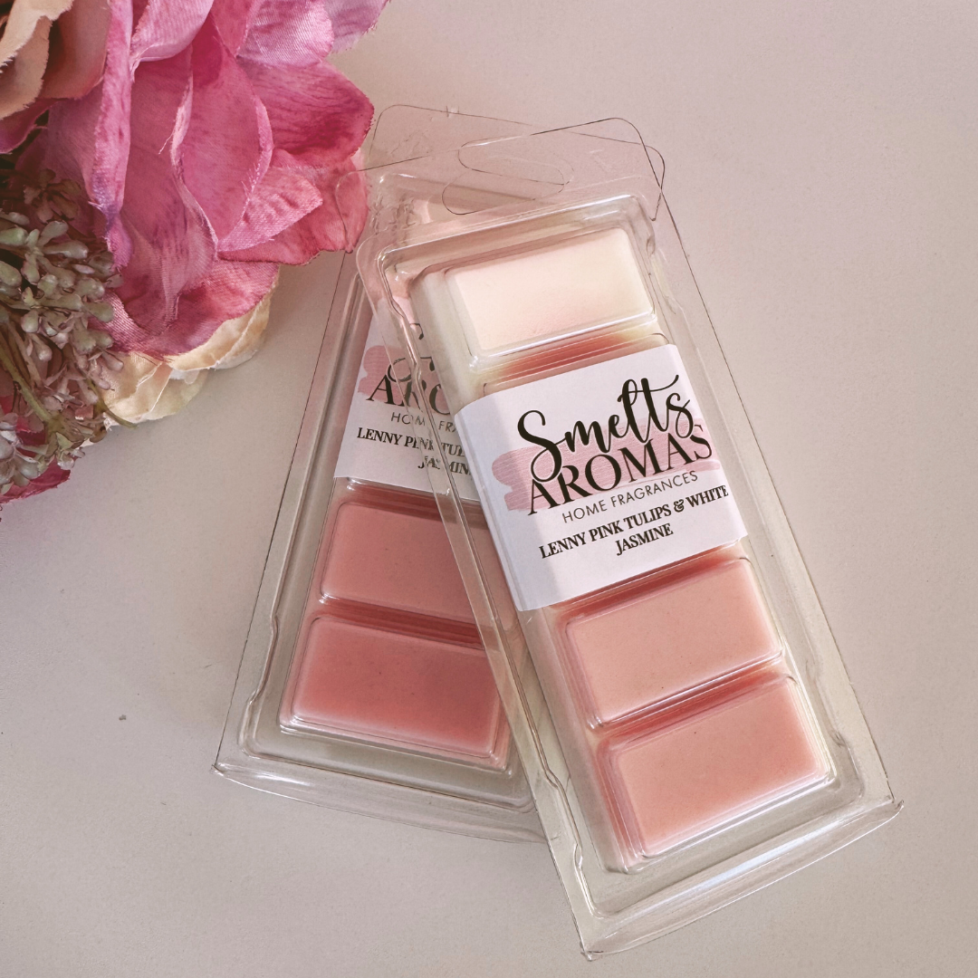 Lenny Pink Tulips & White Jasmine Wax Melt – fruity floral orchard fruit, tulip and jasmine home fragrance wax melt.