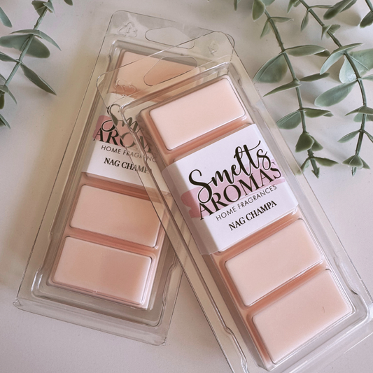 Nag Champa Wax Melt by Smelts Aromas – sandalwood, patchouli and vanilla incense-style home fragrance.