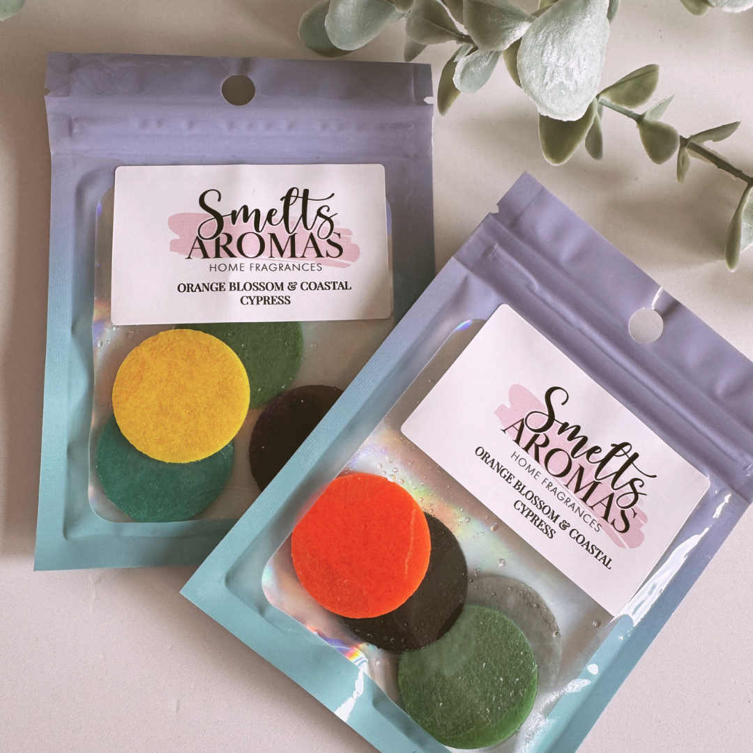 Orange Blossom & Coastal Cypress Hoover Discs by Smelts Aromas – fresh floral coastal vacuum fragrance.
