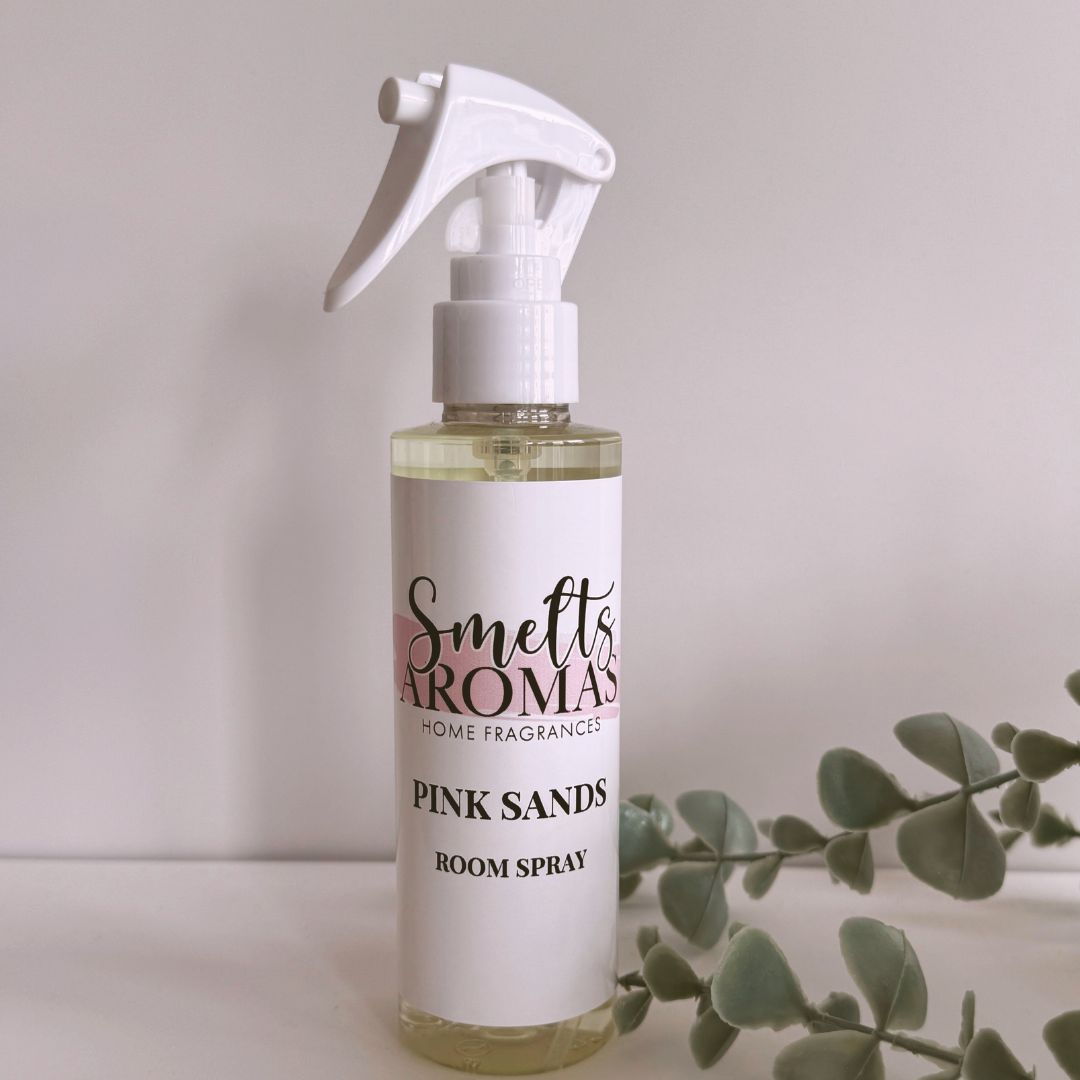 Pink Sands Room Spray by Smelts Aromas – sweet florals, citrus fruits and spicy vanilla home fragrance.