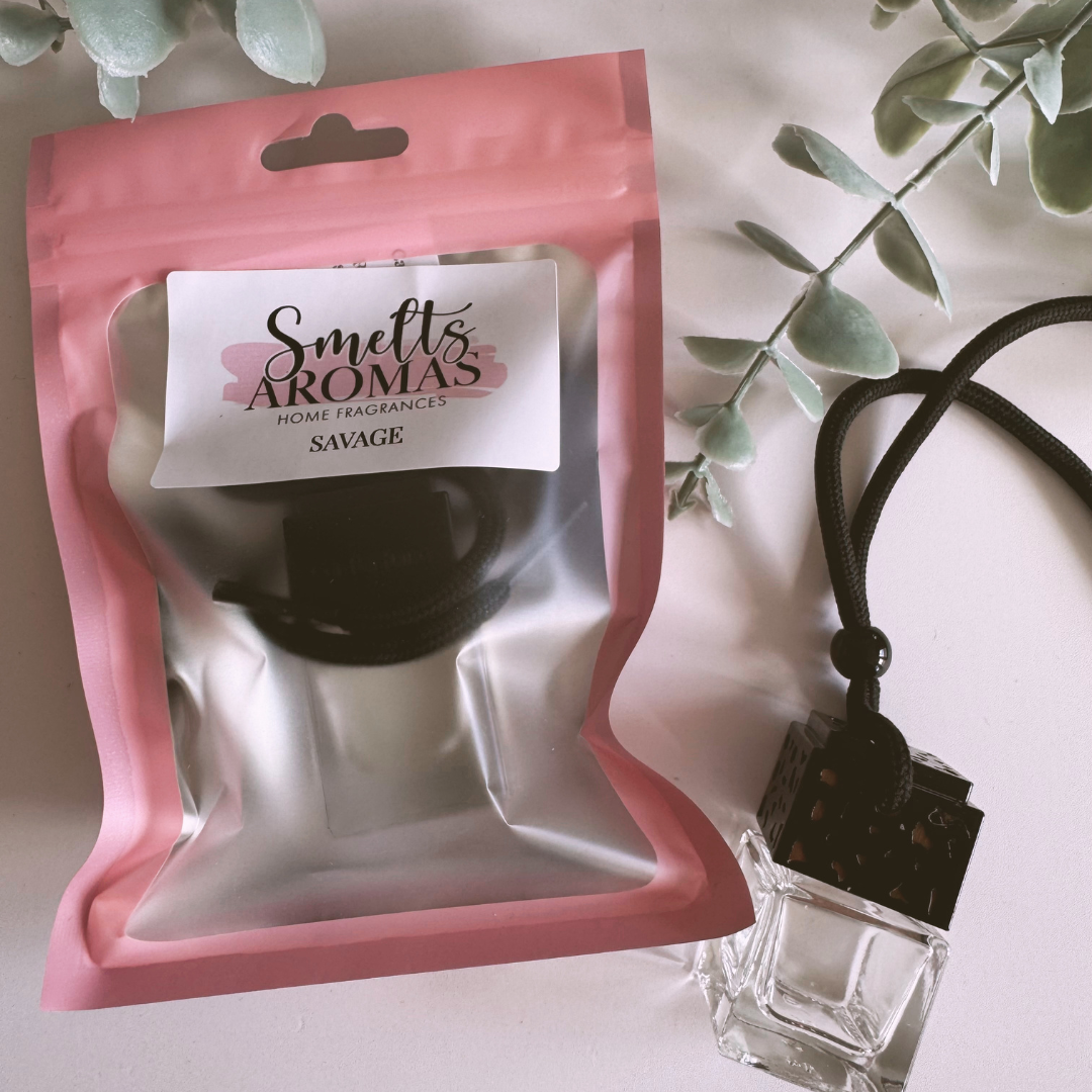 Savage Car Perfume by Smelts Aromas – bergamot, lavender, amber and musk masculine car fragrance.