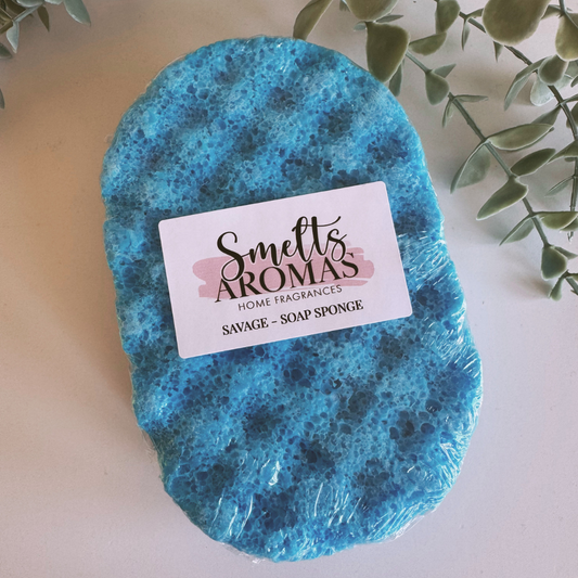 Savage Soap Sponge by Smelts Aromas – bergamot, lavender, amber and musk masculine body sponge.