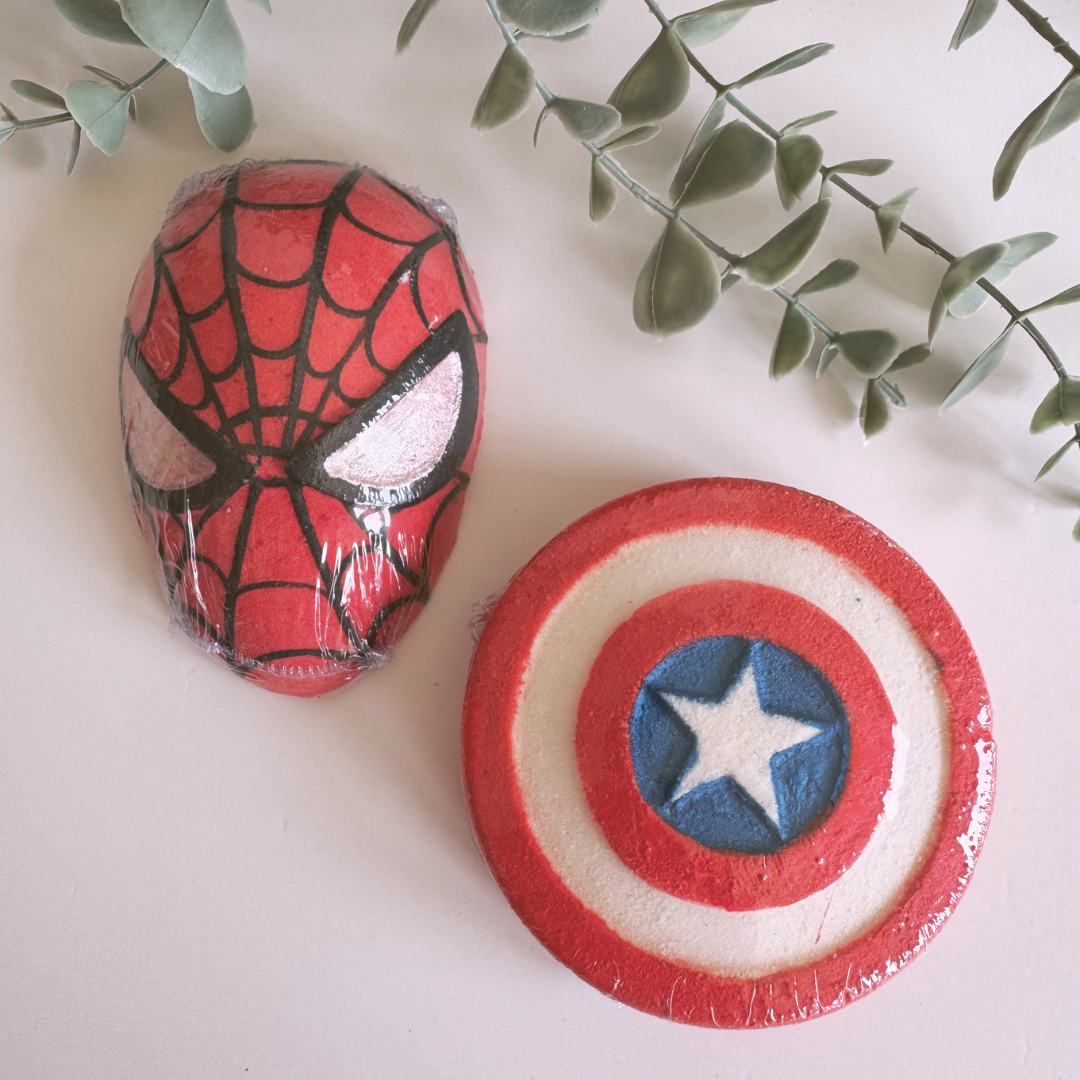 Super Hero Corner Bath Bombs by Smelts Aromas – superhero-inspired bath bombs available in a variety of fun fragrances.